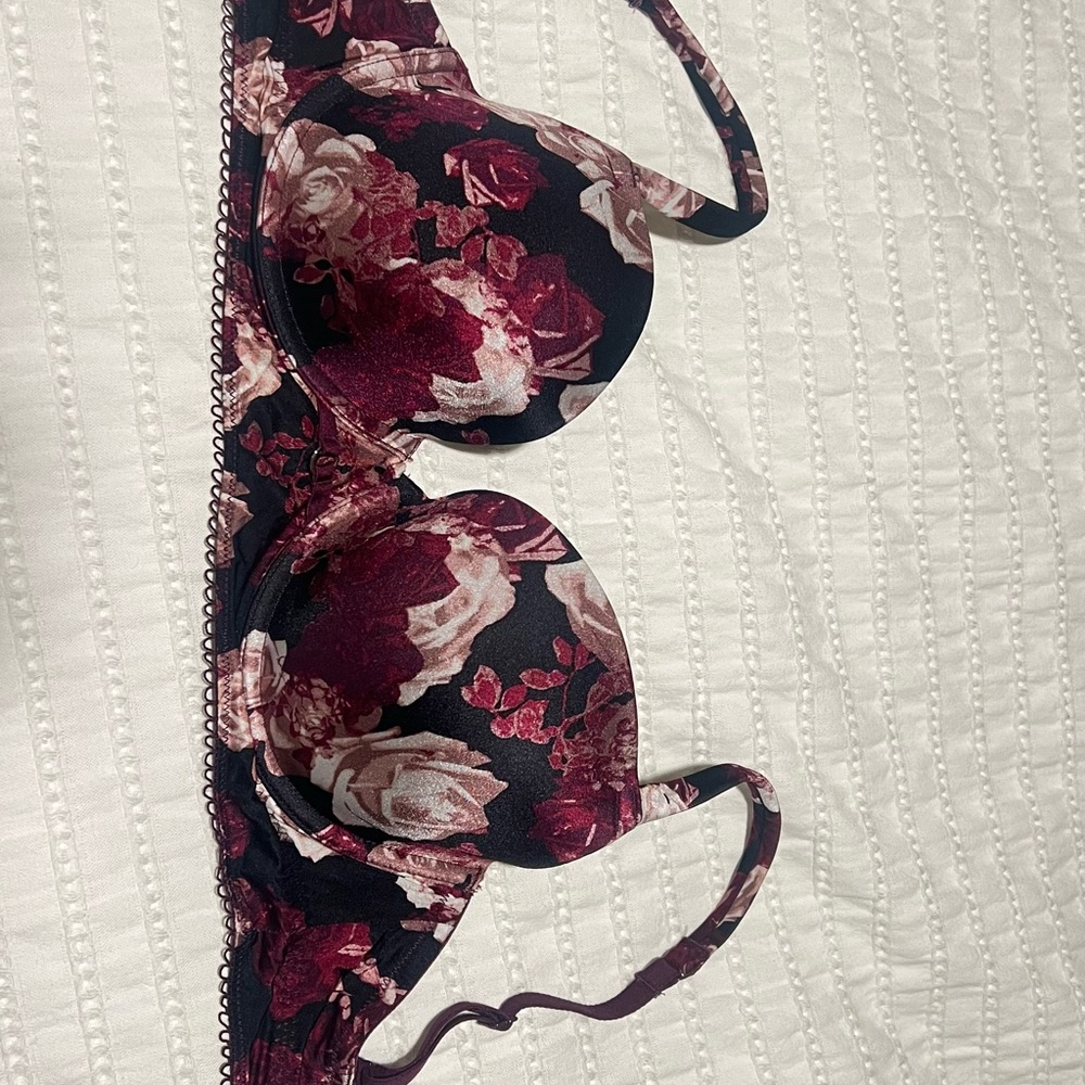 La SENZA Floral Print Bra - Black and Burgundy